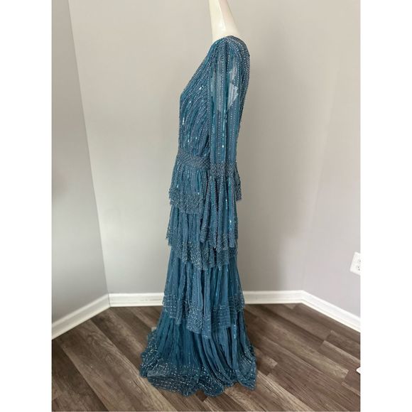 NWT MAC DUGGAL EMBELLISHED BELL SLEEVE TIERED GOWN - Picture 8 of 11